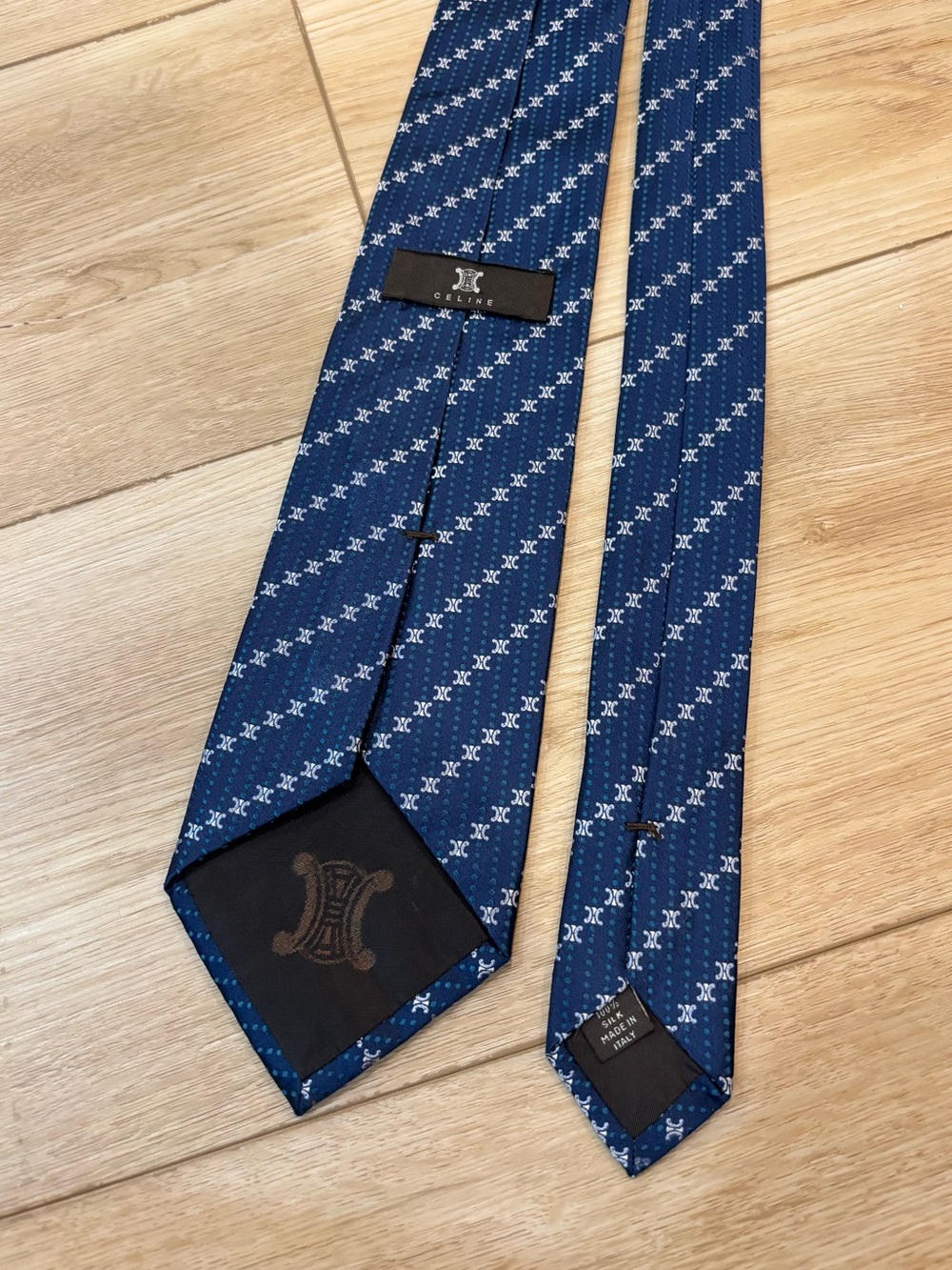 Celine blue Patterned 100% Silk Tie blue motif elegant Italy